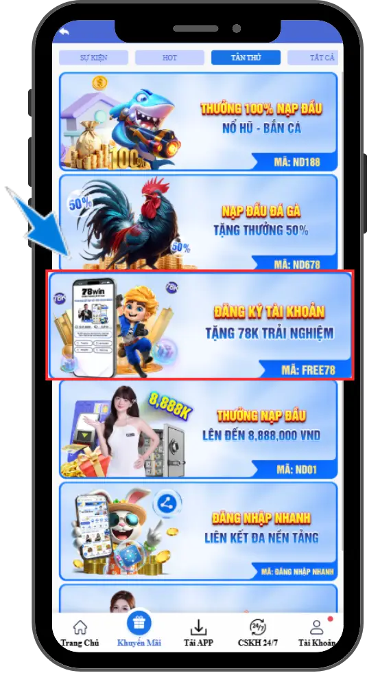 Bước 2: Chọn mã khuyến mãi "FREE78"